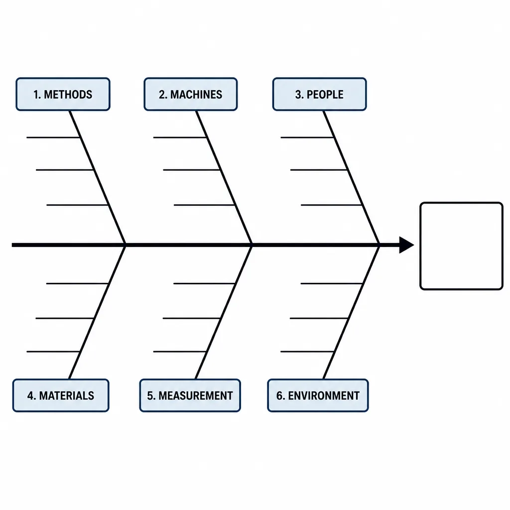 Ishikawa fishbone diagram template with 6M cause categories