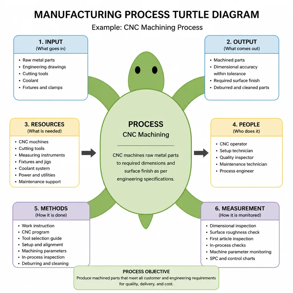Manufacturing process turtle diagram example with labeled limbs